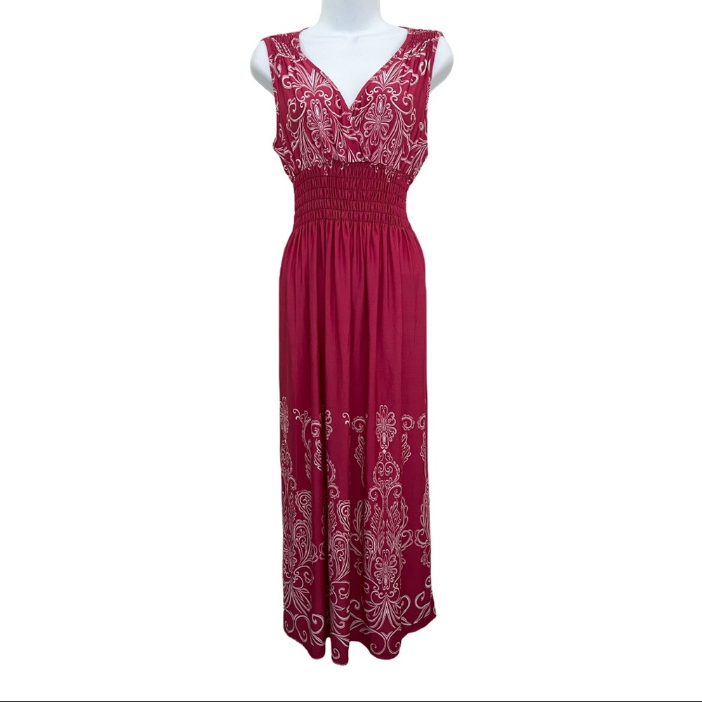 Dress Summer Maxi Sleeveless Smock Waist hot pink fashion choose your size
